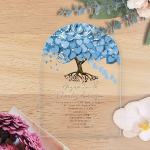 Invitations En Acrylique Mariage de feuilles de coeur bleu enchanté Fairyta