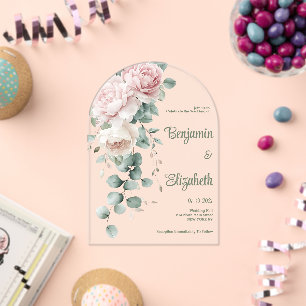 Invitations En Acrylique Mariage de feuilles d'eucalyptus à pois rose de Ga