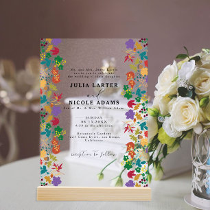 Invitations En Acrylique Mariage de fleurs de prés pourpre jaune moutarde d