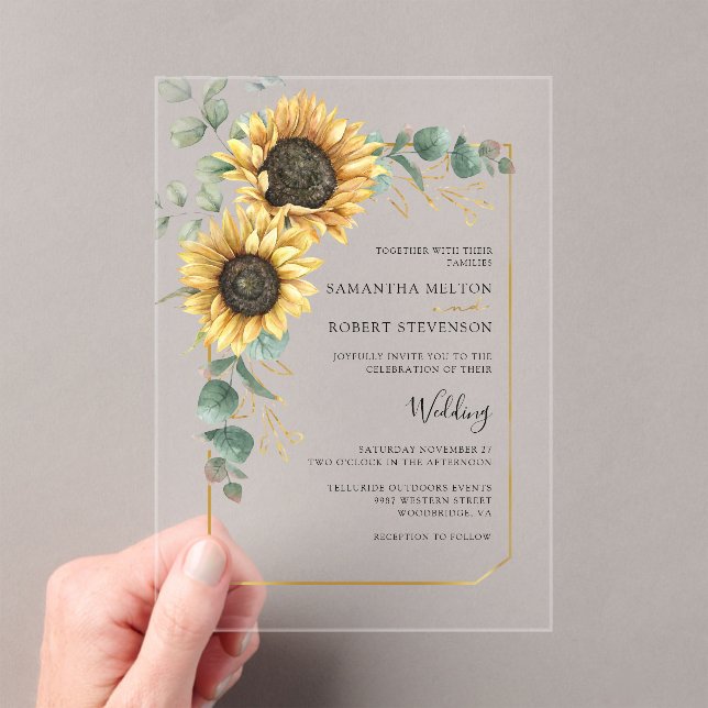 Invitations En Acrylique Mariage de fleurs de tournesol (In situ (ordinateur de poche))