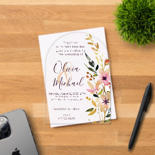 Invitations En Acrylique Mariage de fleurs sauvages naturelles