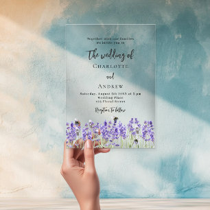 Invitations En Acrylique Mariage de fleurs violettes de lavande