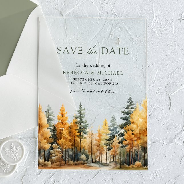 Invitations En Acrylique Mariage de forêt d'automne rustique Enregistrer la (Créateur téléchargé)