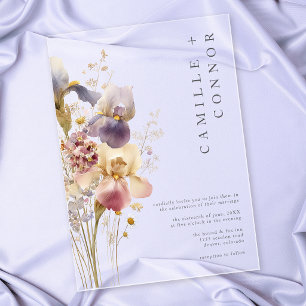 Invitations En Acrylique Mariage de jardin à l'aquarelle Iris Violet Élégan
