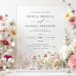 Invitations En Acrylique Mariage de jardin bohème aux fleurs sauvages