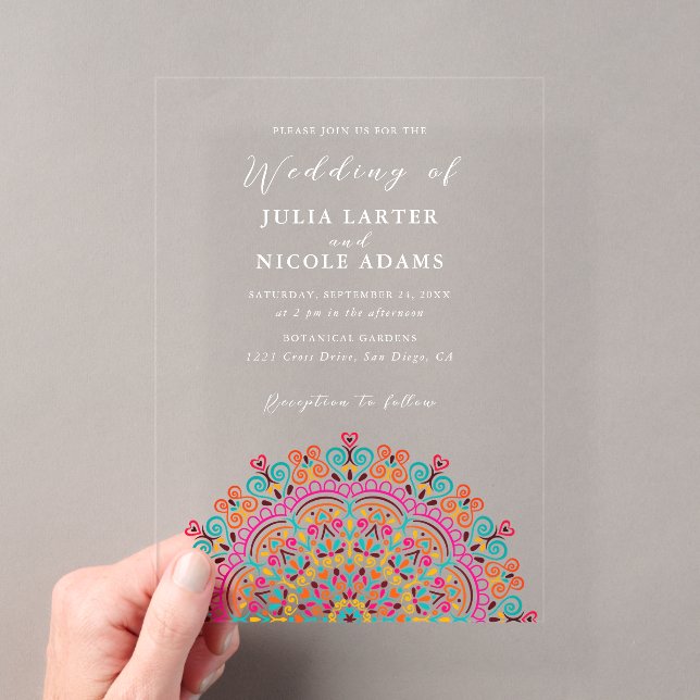 Invitations En Acrylique Mariage de Mandala rétro mexicain Terrain fleuriss (In situ (ordinateur de poche))