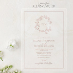Invitations En Acrylique Mariage de monogramme à poitrine feutrée Rose mode
