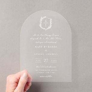 Invitations En Acrylique Mariage de monogramme de crête botanique