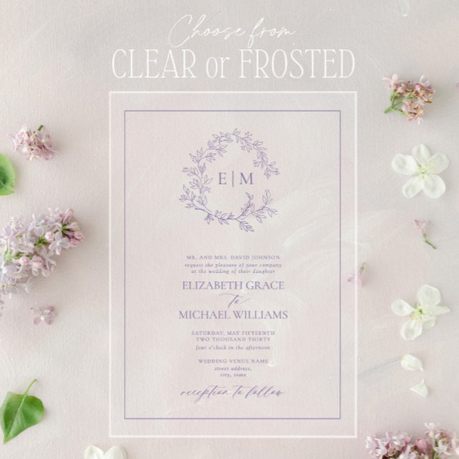 Invitations En Acrylique Mariage de monogramme de poitrine de Lavande (Créateur téléchargé)