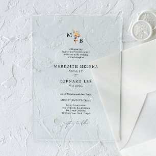 Invitations En Acrylique Mariage de monogramme floral coloré formel
