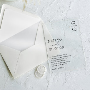 Invitations En Acrylique Mariage de monogramme noir moderne