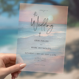 Invitations En Acrylique Mariage de plage à l'aquarelle au coucher du solei