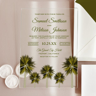 Invitations En Acrylique Mariage de plage avec un palmier tropical moderne