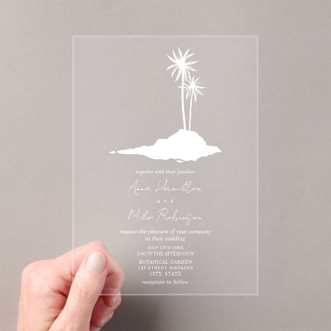 Invitations En Acrylique Mariage de plage de Palm Trees Island (In situ (ordinateur de poche))