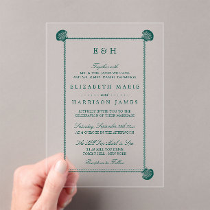 Invitations En Acrylique Mariage de plage élégant avec monogramme et feston