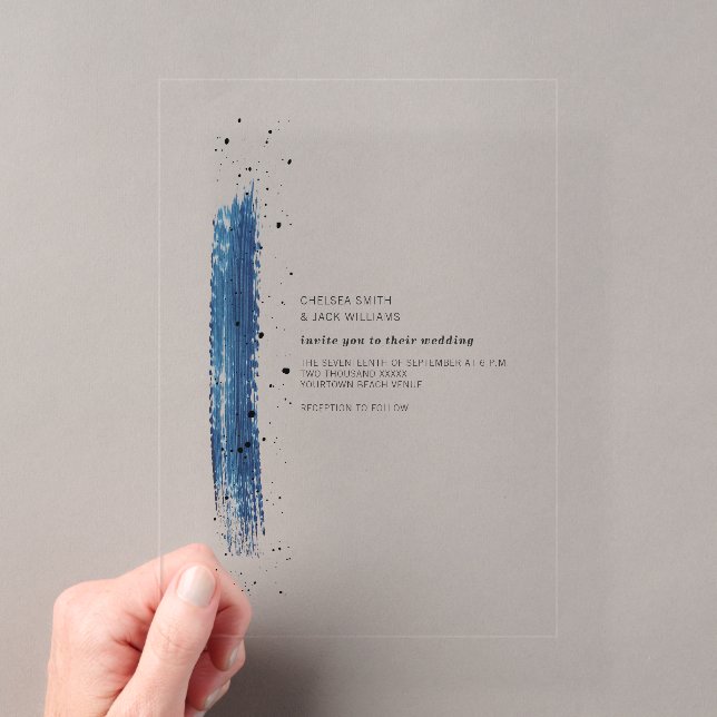 Invitations En Acrylique Mariage de pointe de pinceau bleu (In situ (ordinateur de poche))