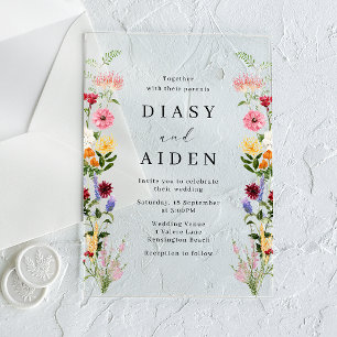 Invitations En Acrylique Mariage de printemps-été aux fleurs sauvages aquar