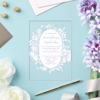 Invitations En Acrylique Mariage de réception élégant bleu floral Open Hous