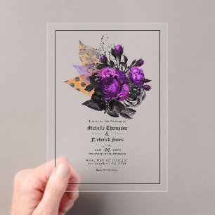 Invitations En Acrylique Mariage de Rose transparent gothique pourpre