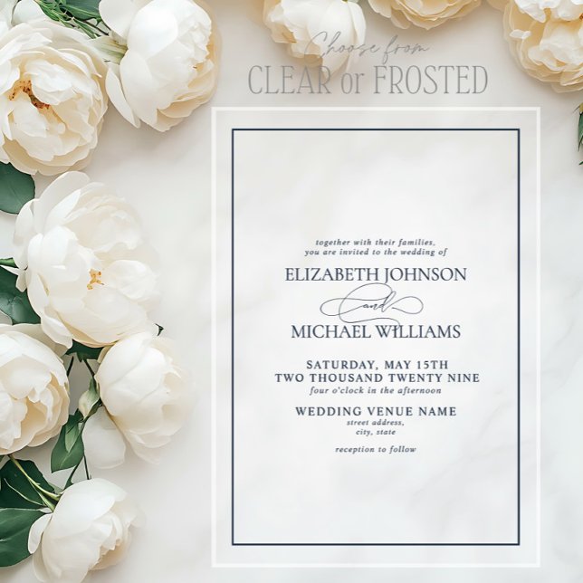 Invitations En Acrylique Mariage de script classique bleu de la marine offi (Créateur téléchargé)