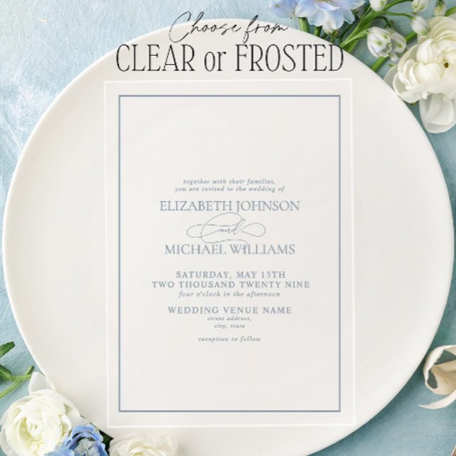 Invitations En Acrylique Mariage de script classique bleu foncé (Créateur téléchargé)