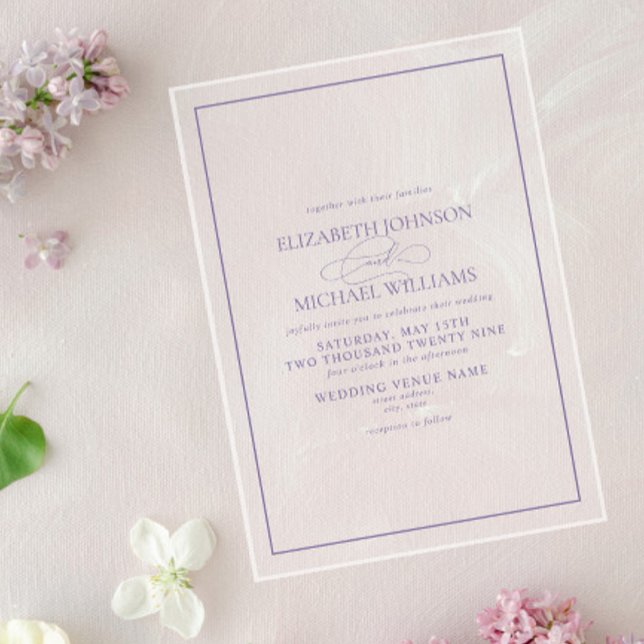 Invitations En Acrylique Mariage de script classique Lavender Lilac (Créateur téléchargé)