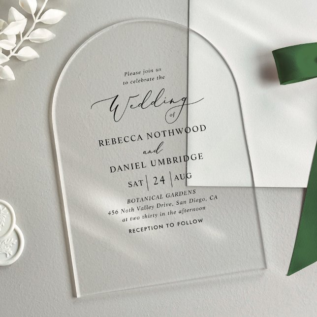 Invitations En Acrylique Mariage de script élégant (Créateur téléchargé)