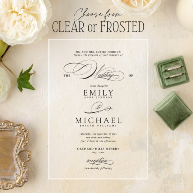 Invitations En Acrylique Mariage de script moderne classique élégant (Créateur téléchargé)