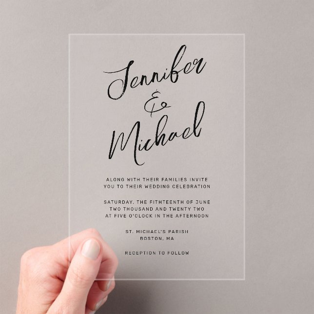 Invitations En Acrylique Mariage de script moderne en noir (In situ (ordinateur de poche))