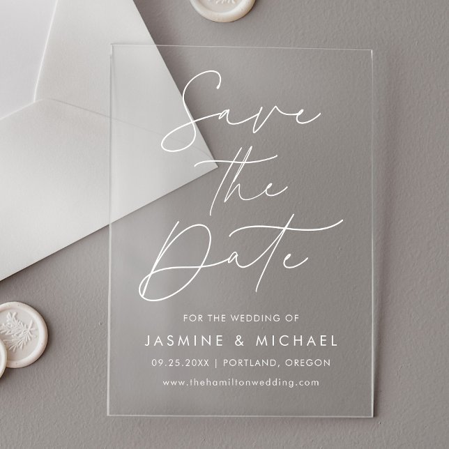 Invitations En Acrylique Mariage de script moderne Enregistrer la date (Créateur téléchargé)
