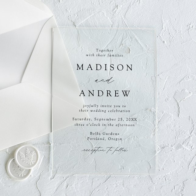 Invitations En Acrylique Mariage de script noir élégant et moderne (Créateur téléchargé)