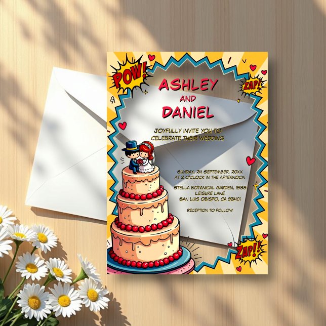 Invitations En Acrylique Mariage de style comique Retro Bride & Groom Pop (Créateur téléchargé)