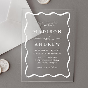 Invitations En Acrylique Mariage de trame blanc moderne