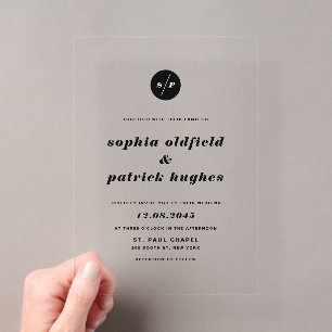 Invitations En Acrylique Mariage de typographie italique noir et blanc gras
