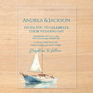 Invitations En Acrylique Mariage de voilier Watercolor