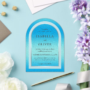 Invitations En Acrylique Mariage dégradé de lumière bleu ciel