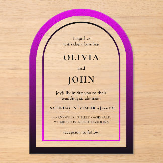 Invitations En Acrylique Mariage dégradé noir magenta