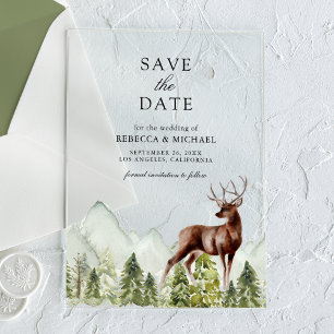 Invitations En Acrylique Mariage des cerfs de la forêt de montagne Sauvez l
