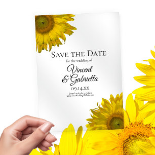 Invitations En Acrylique Mariage des tournesols jaunes Enregistrer la date