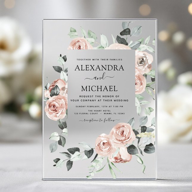 Invitations En Acrylique Mariage d'Eucalyptus rose poussiéreux (Créateur téléchargé)