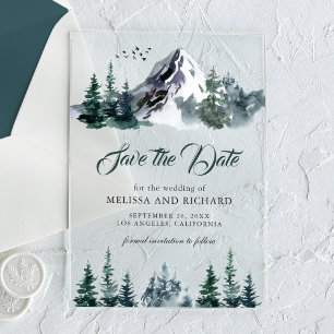 Invitations En Acrylique Mariage d'hiver dans la forêt de montagne Enregist