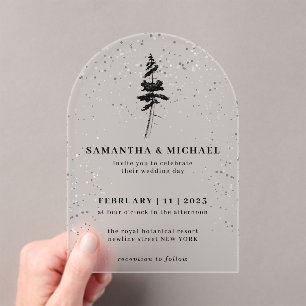 Invitations En Acrylique Mariage d'hiver de l'arbre à pin forestier