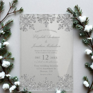 Invitations En Acrylique Mariage d'hiver Flocon de Neige Argenté