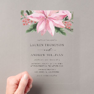Invitations En Acrylique Mariage d'hiver floral à l'aquarelle avec poinsett