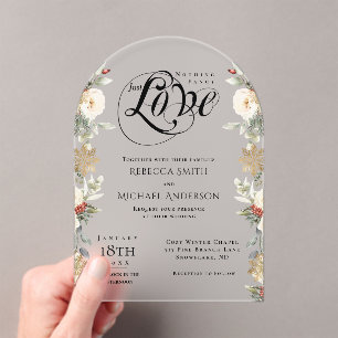 Invitations En Acrylique Mariage d'hiver Just Love Élégant avec Arche Flora