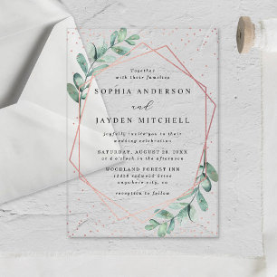 Invitations En Acrylique Mariage d'huile d'or Eucalyptus Rose géométrique