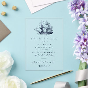 Invitations En Acrylique Mariage d'illustration de navire nautique minimal 