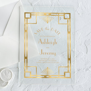Invitations En Acrylique Mariage d'or Déco des années 1920 vintage Enregist