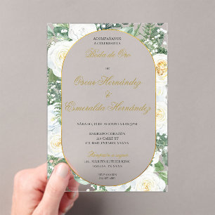 Invitations En Acrylique Mariage d'or élégant modifiable