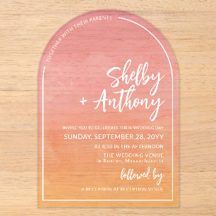 Invitations En Acrylique Mariage du cadre d'arc de l'aube rose